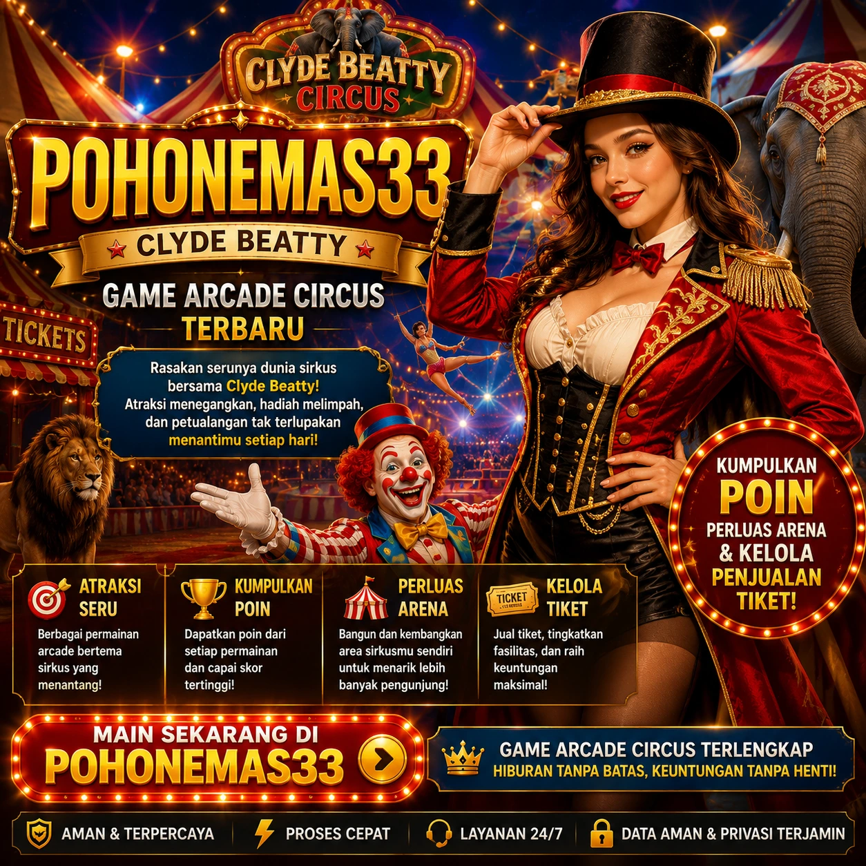 POHONEMAS33 X Clyde Beatty game arcade circus terbaru